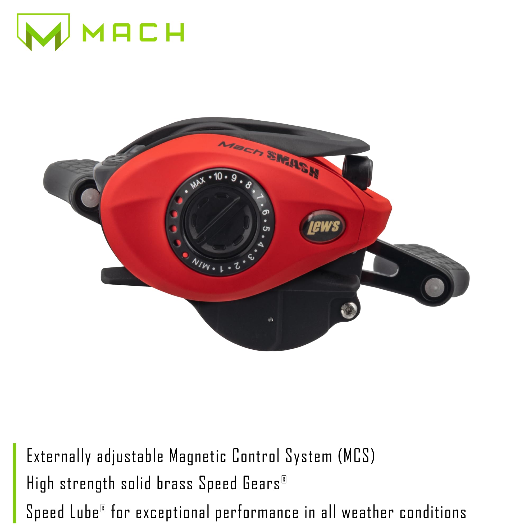 Lew's MACH Smash reel spool tension cap offers precise line control.