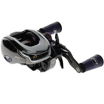 Lew's Pro Ti Baitcast Reel Gen 2 – left-hand retrieve, titanium gray and purple finish