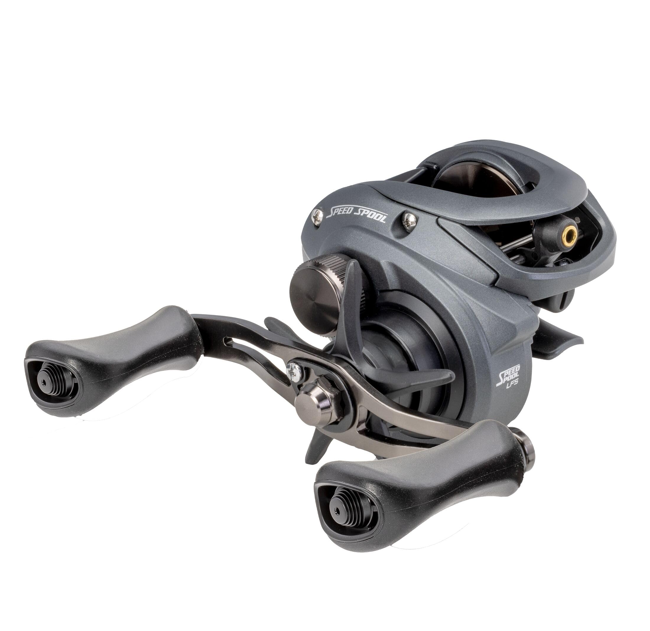 Lew's Speed Spool 8.3:1 right-hand baitcast reel front view highlights durable gears for versatile bass fishing