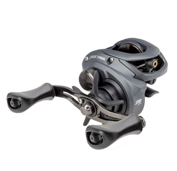 Lew's Speed Spool 8.3:1 right-hand baitcast reel front view highlights durable gears for versatile bass fishing