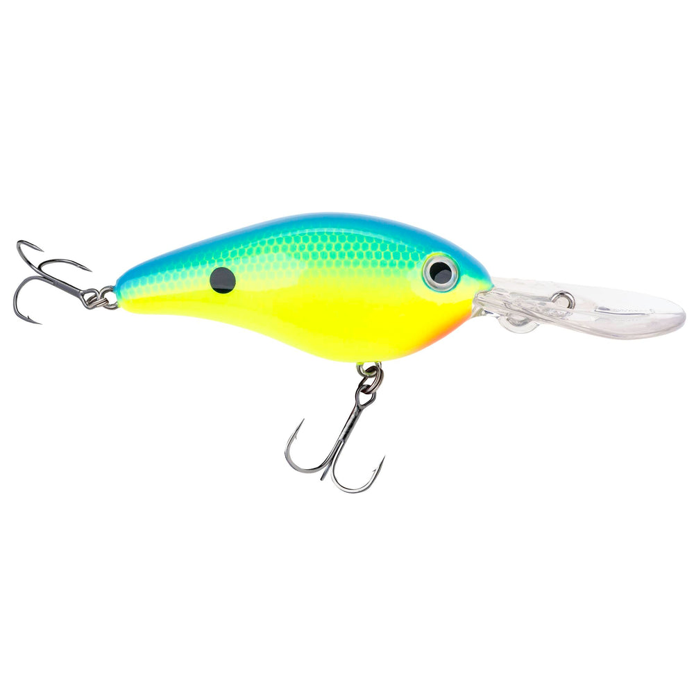 Lew's Strike King Promodel 6XD chartreuse with blue back ready for deep-water targeting
