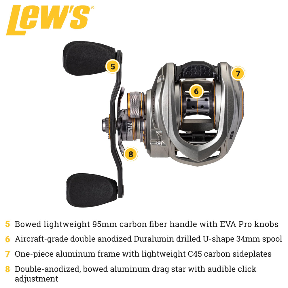 One-piece aluminum frame of Lew's Tournament Lite LFS reel
