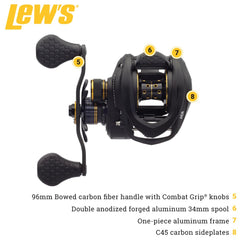 Lew's TP1SHA braking system close-up explains QuietCast control for easier casting.