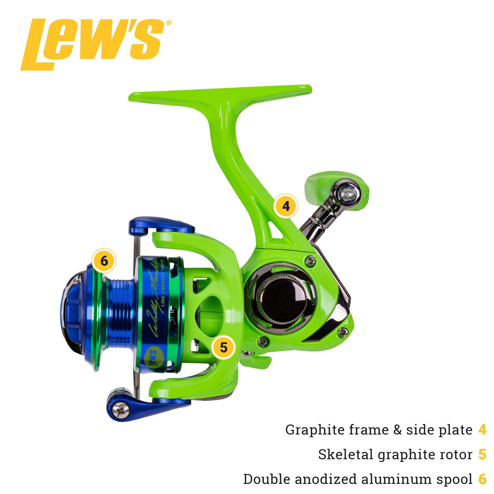 Lew's Wally Marshall Speed Shooter 75 graphite body highlights lightweight strength.