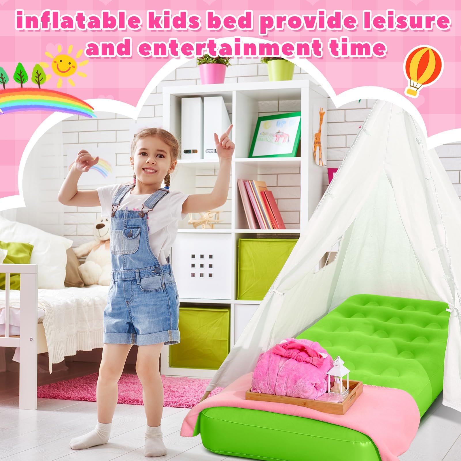 Leyndo kids air mattress orange top view easy to inflate during travel