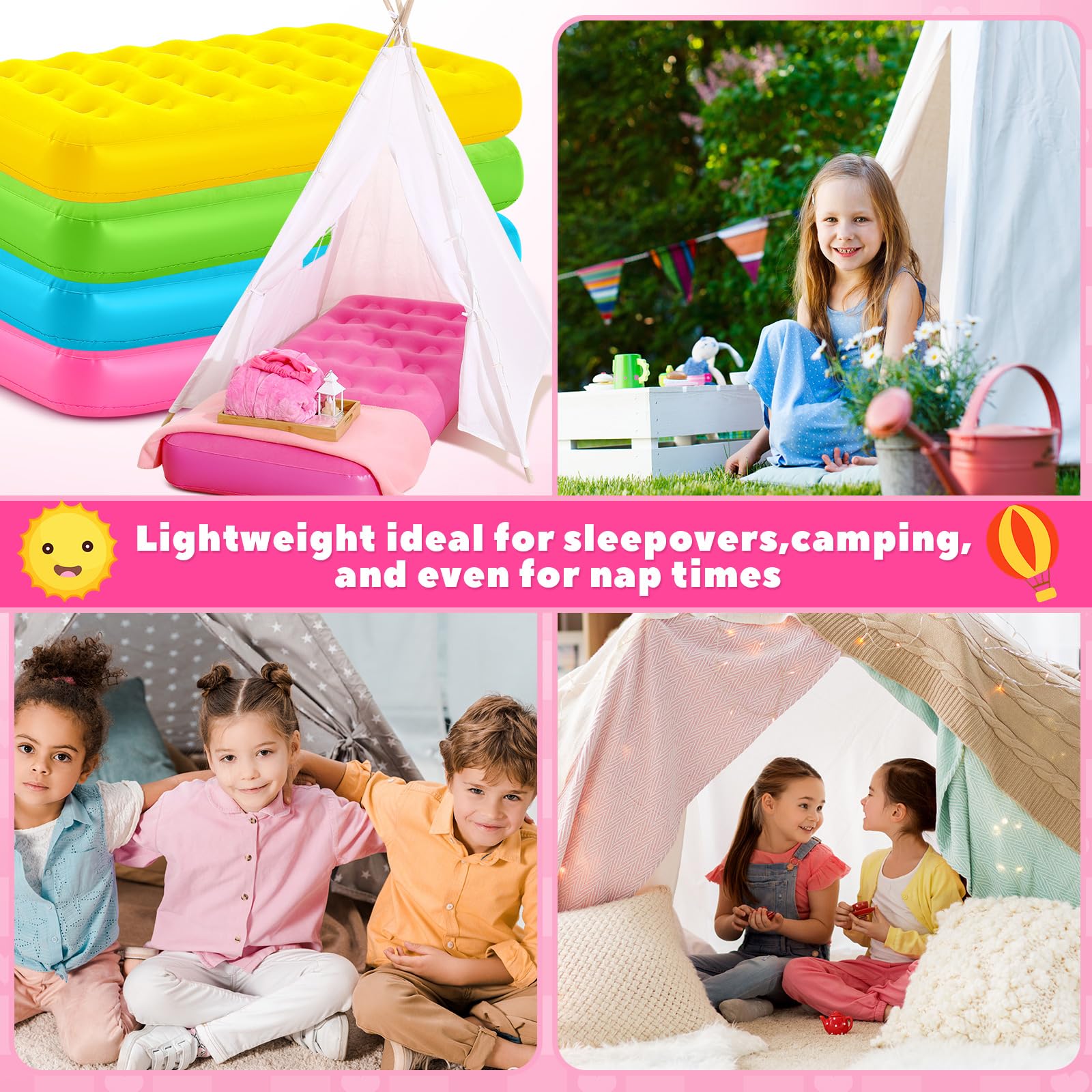 Leyndo portable toddler air mattress camping image highlights lightweight transportability