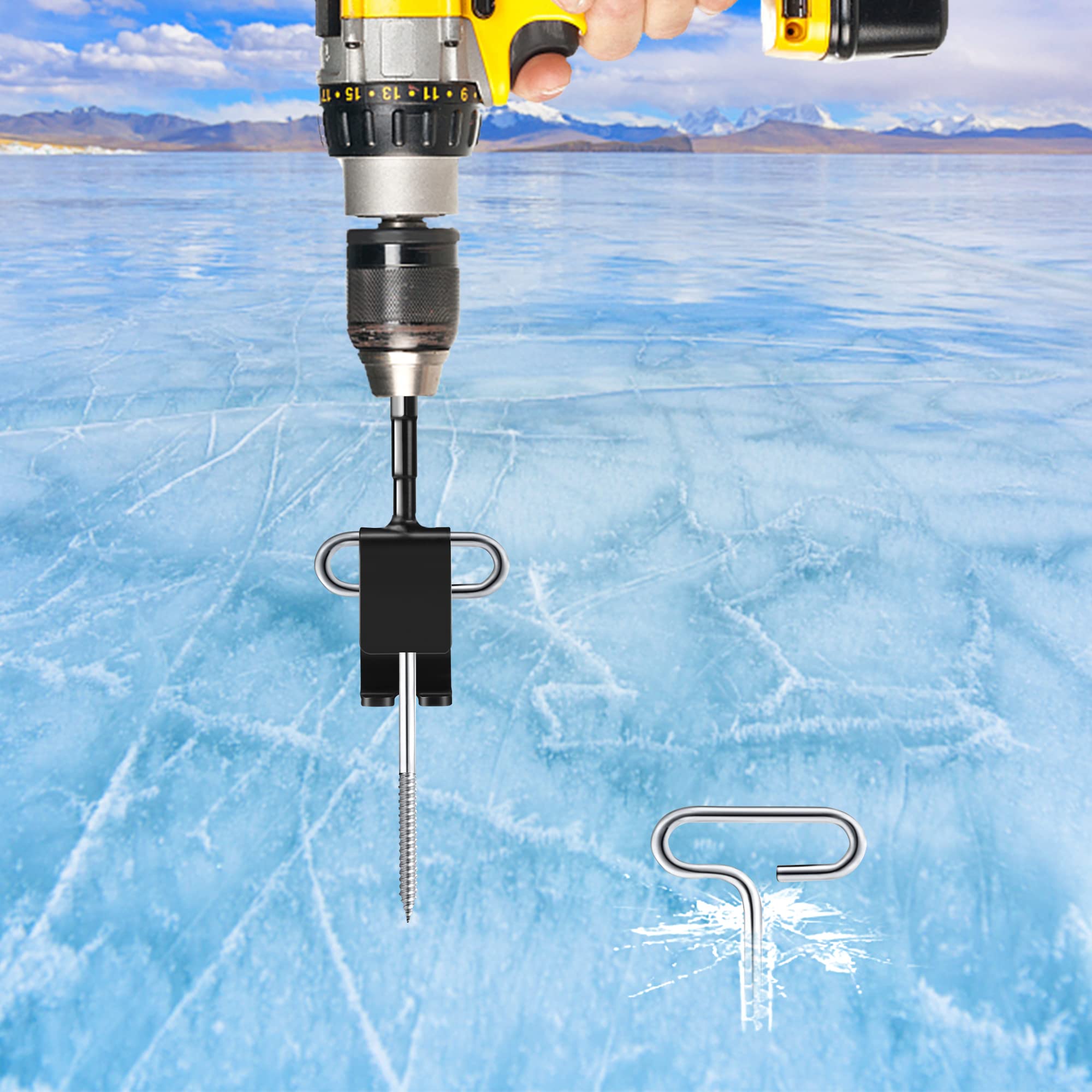 Ice fishing drill adapter close-up