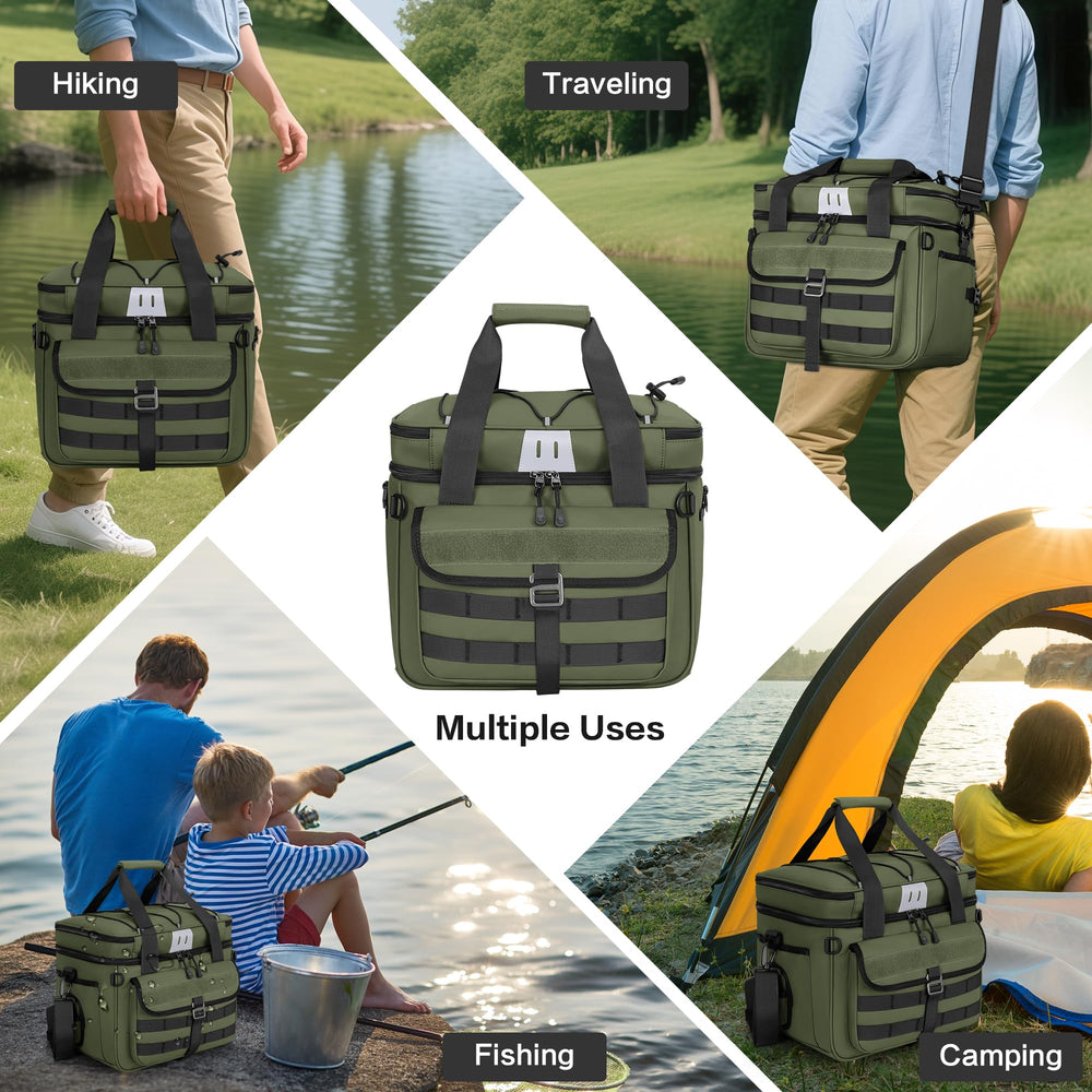 LGAG 30L in-use-on-dock scene shows ready gear for dawn fishing.