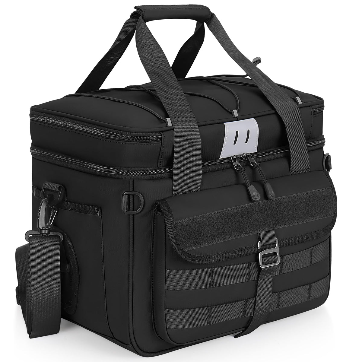 LGAG 30L tackle bag open showing organized compartments for lures and tools.