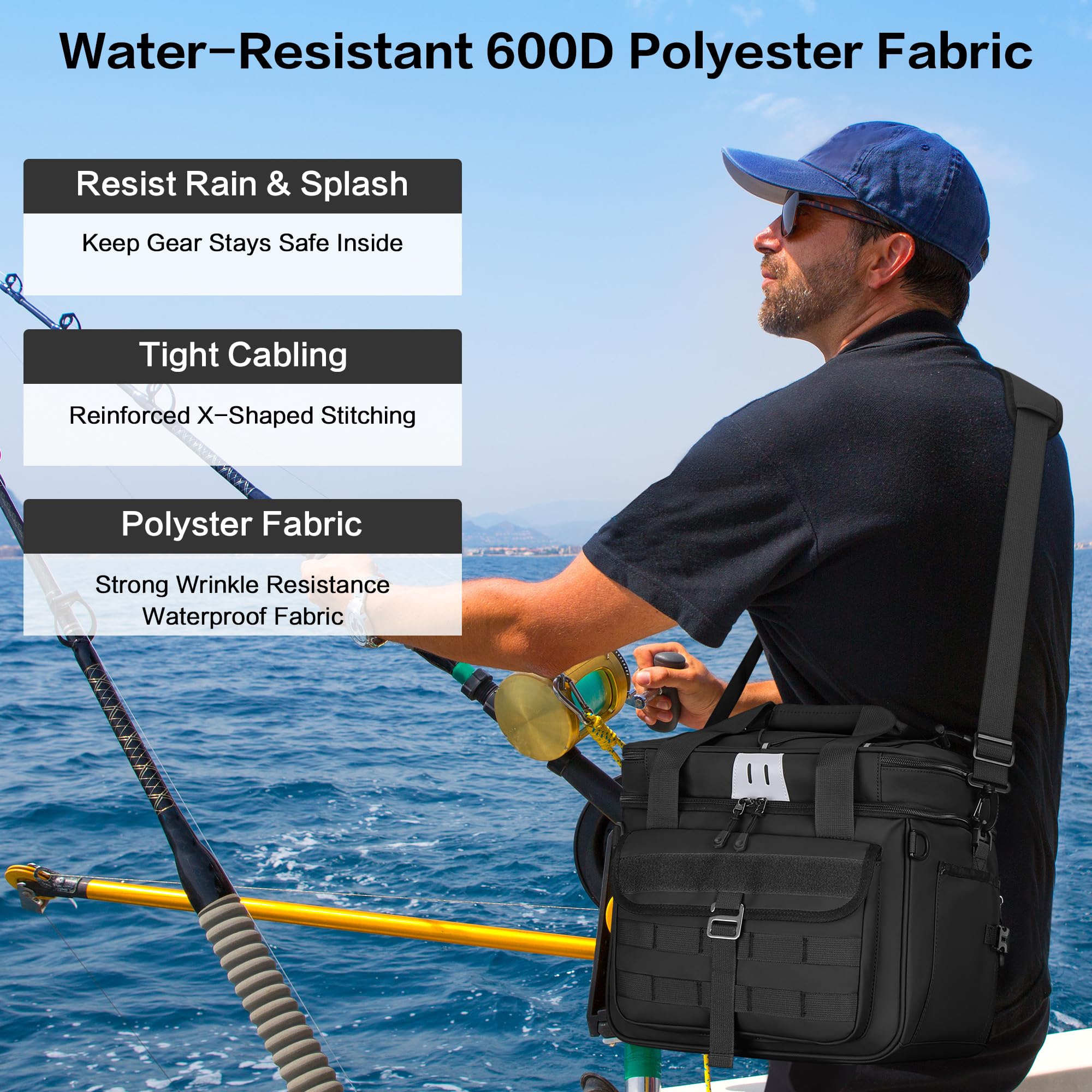 LGAG 30L tackle bag waterproof fabric helps keep gear dry after splashes.