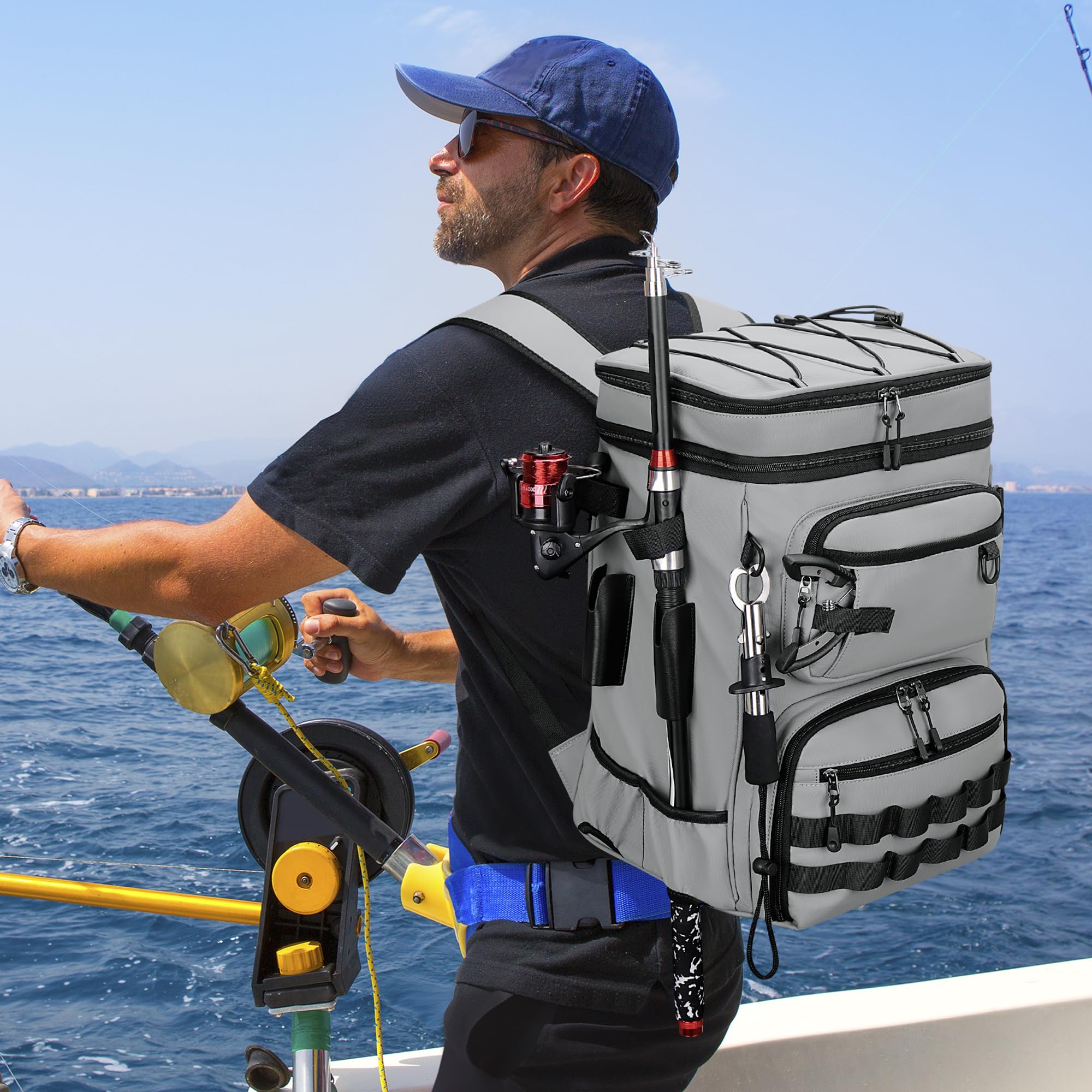 Bag features three rod holders with anti-slip straps
