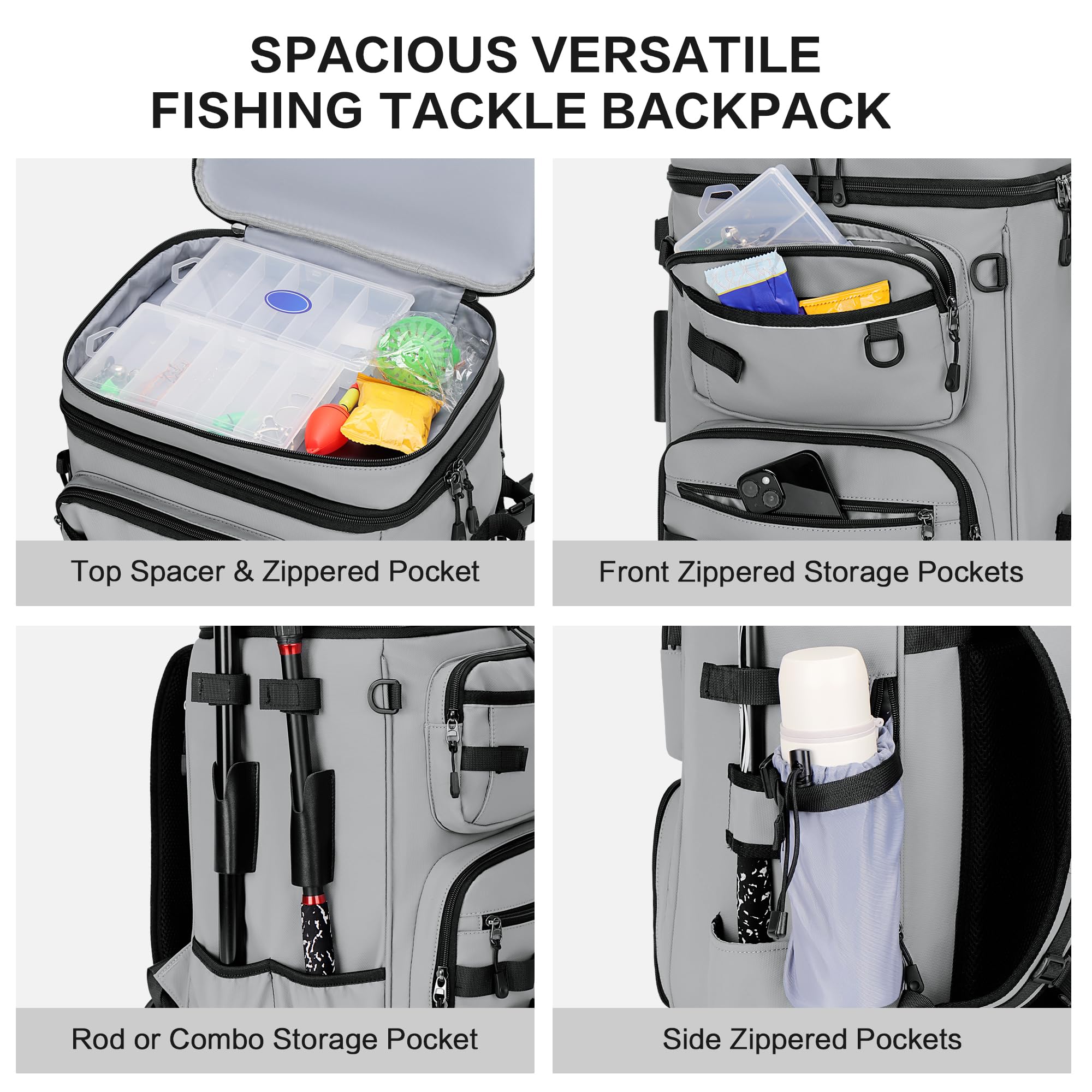 Rugged waterproof polyester fabric of the tackle backpack