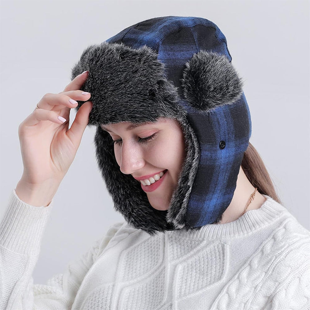 LGHLMCL plaid winter hat with ear flaps for daily wear