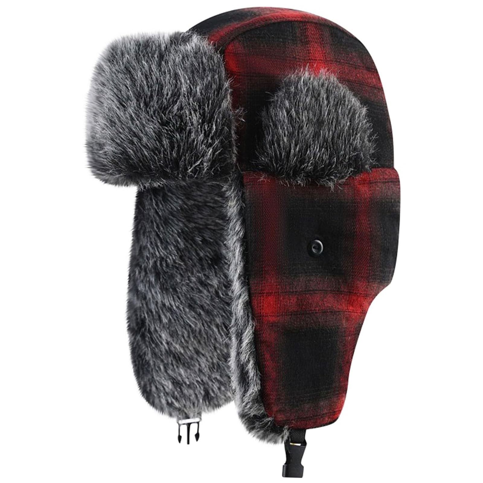 LGHLMCL Trooper Trapper Hat red front view, plush fleece warmth.