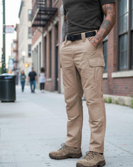 LGNTBE men's cargo pants side pocket detail highlighting seven-pocket design for tool organization.