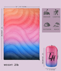 LH Outdoor Puffy Camping Blanket laid flat, 79x54 inches for two people.