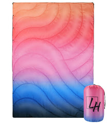 LH Outdoor Puffy Camping Blanket with hooded packable design for on-the-go warmth.