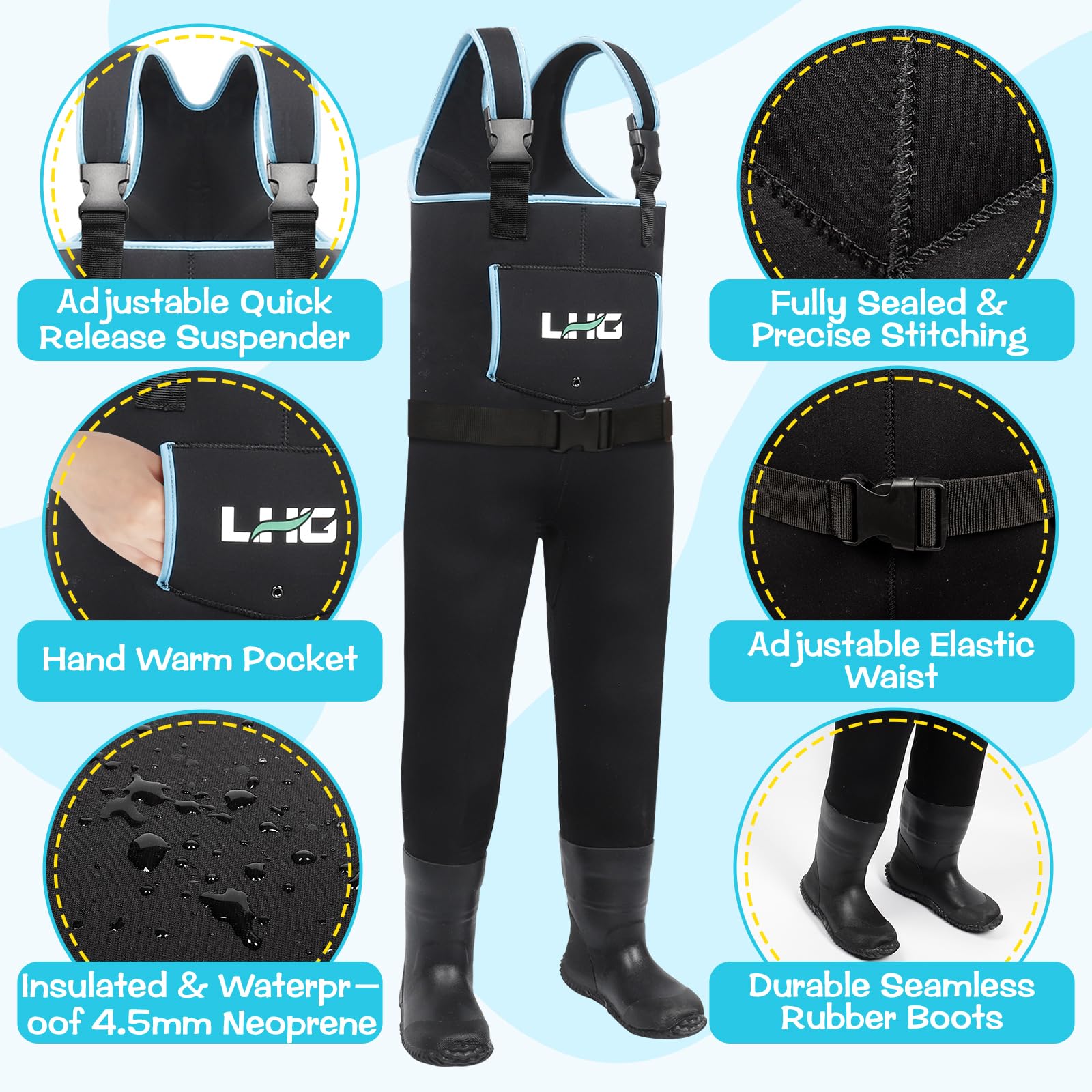 LHG waders with knee pads provide puncture protection and stability on wet terrain