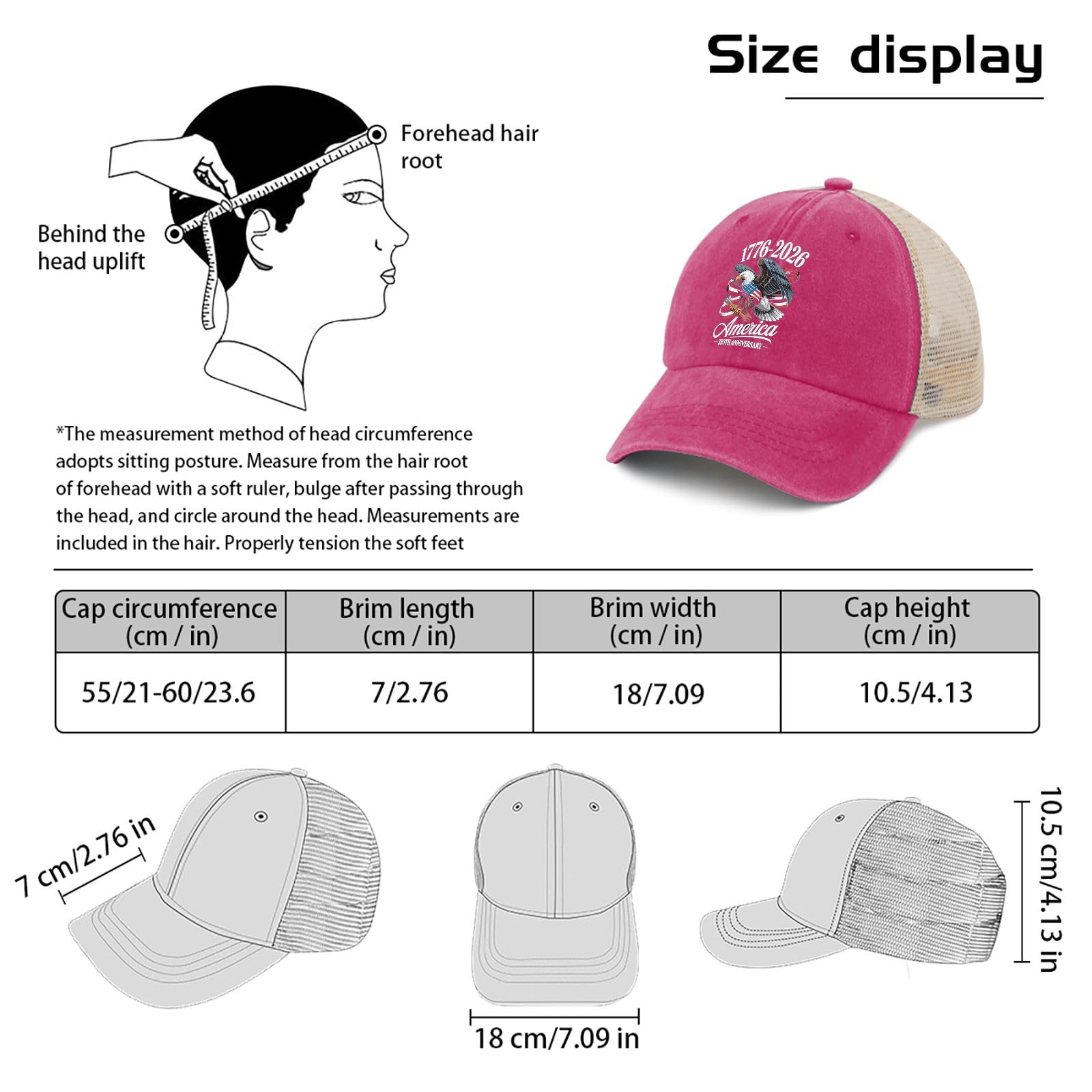 liabiliies America 250th Anniversary denim cap with adjustable strap; easy size customization.