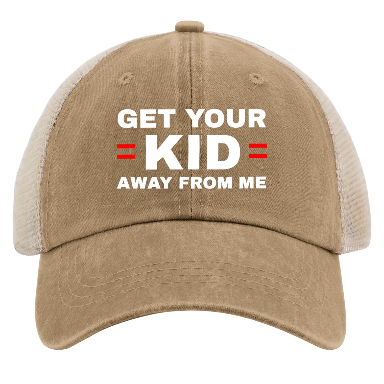liabiliies Get Your Kid Away from Me hat, retro washed denim, unisex fit for everyday wear.