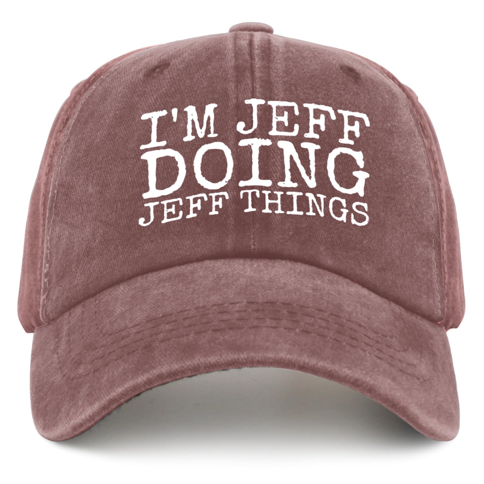 Liabiliies I'm Jeff Doing Jeff Things hat front view in wine red for casual dad style