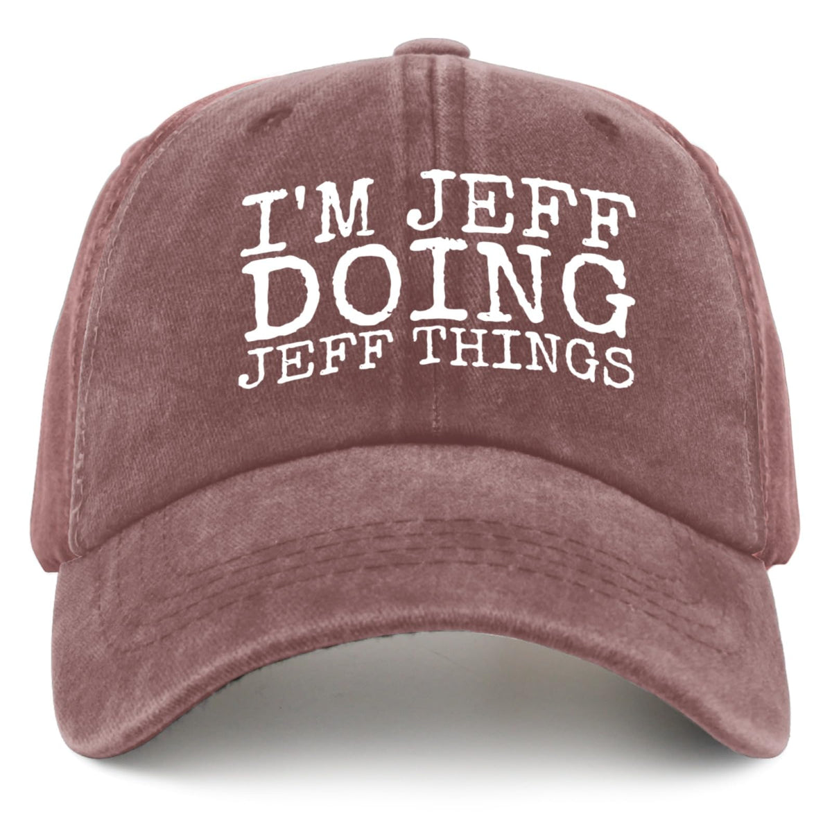 Liabiliies I'm Jeff Doing Jeff Things hat front view in wine red for casual dad style