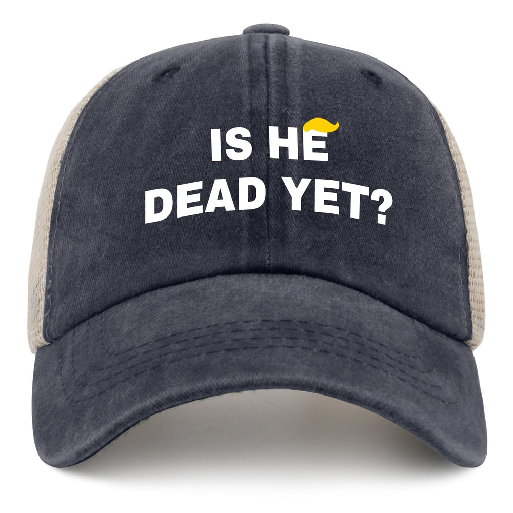 Liabiliies Is He Dead Yet Hat back view shows adjustable strap for a secure fit.