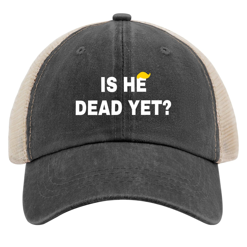 Liabiliies Is He Dead Yet Hat back view with adjustable strap for a perfect fit