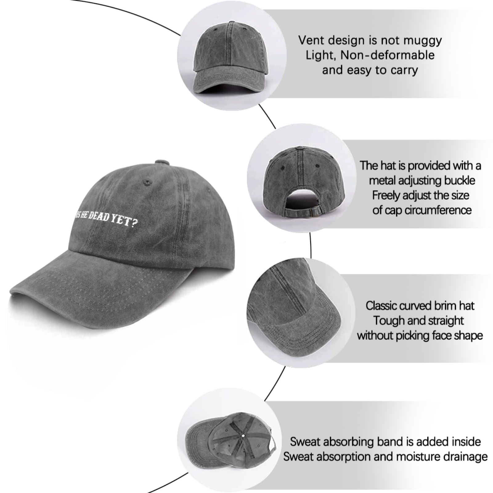 Liabiliies Is He Dead Yet Hat close-up stitching and durable construction