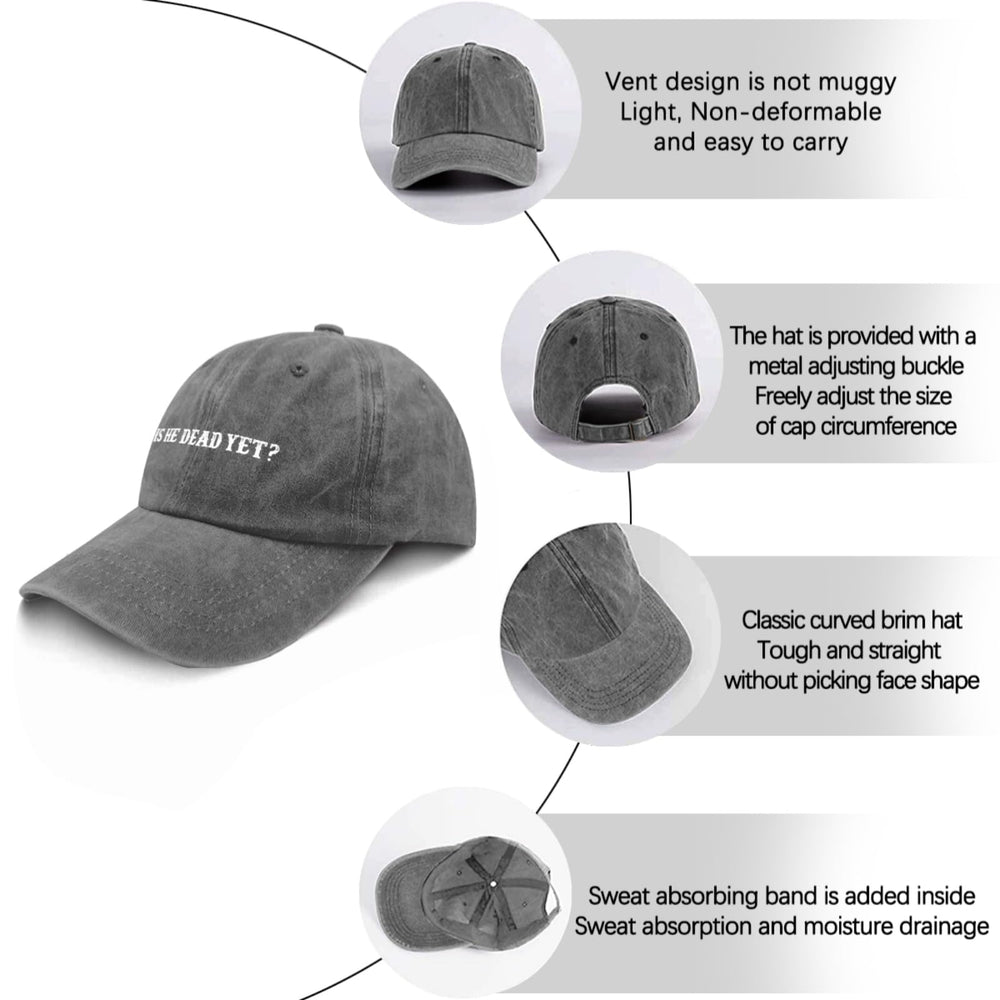 Liabiliies Is He Dead Yet Hat close-up stitching and durable construction