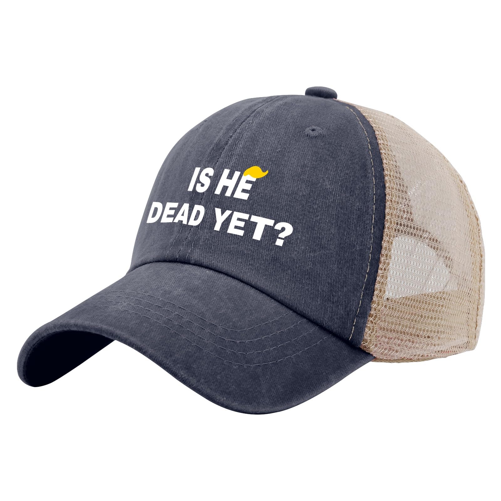 Liabiliies Is He Dead Yet Hat front view with breathable mesh for summer comfort.