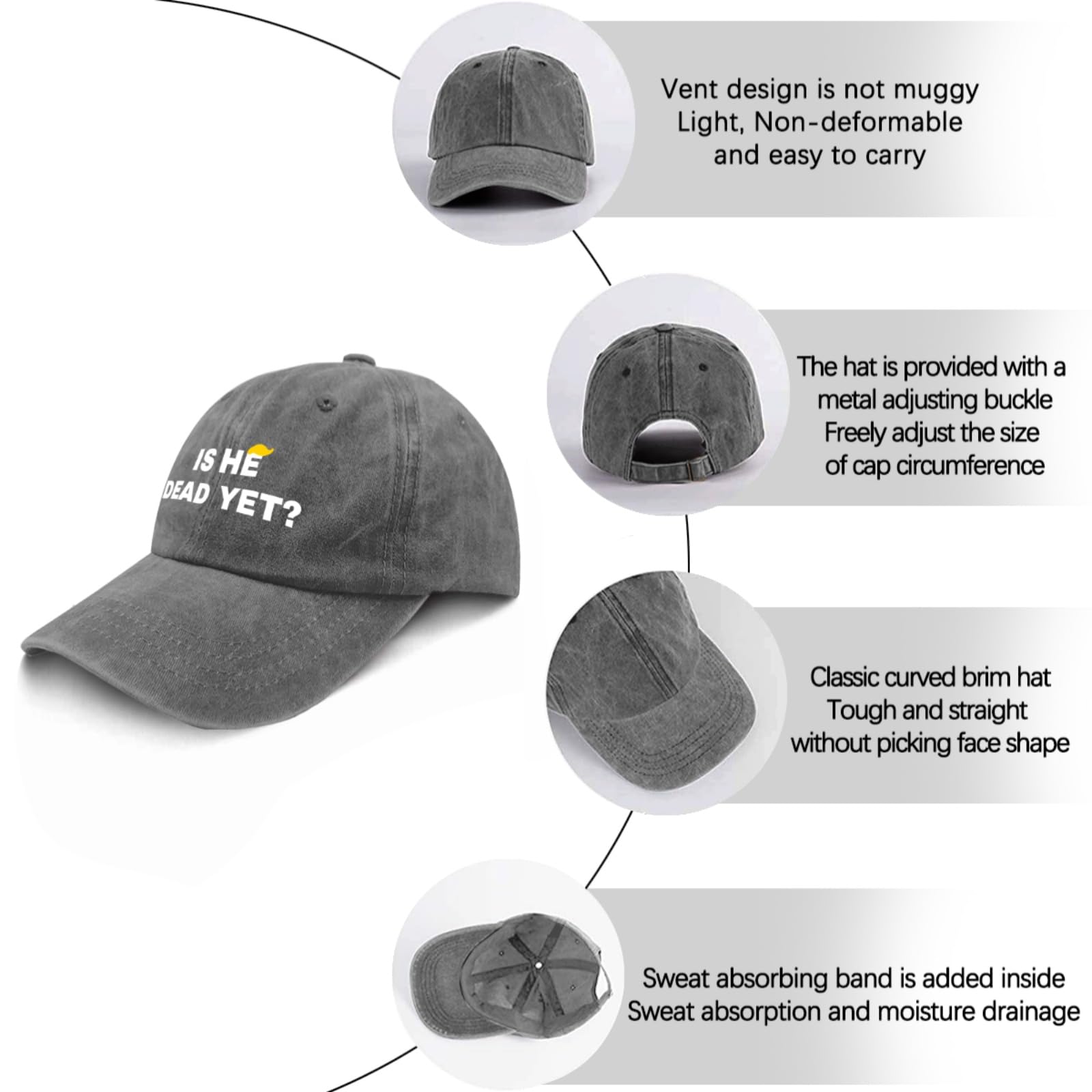 Liabiliies Is He Dead Yet Hat lightweight retro-style for everyday wear.