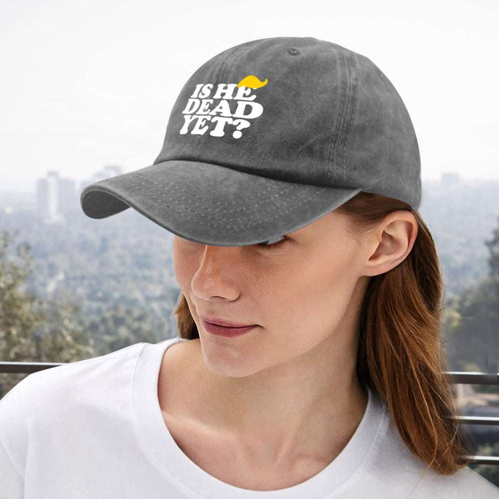 liabiliies Is He Dead Yet hat washed denim texture adds vintage flair to outfits.