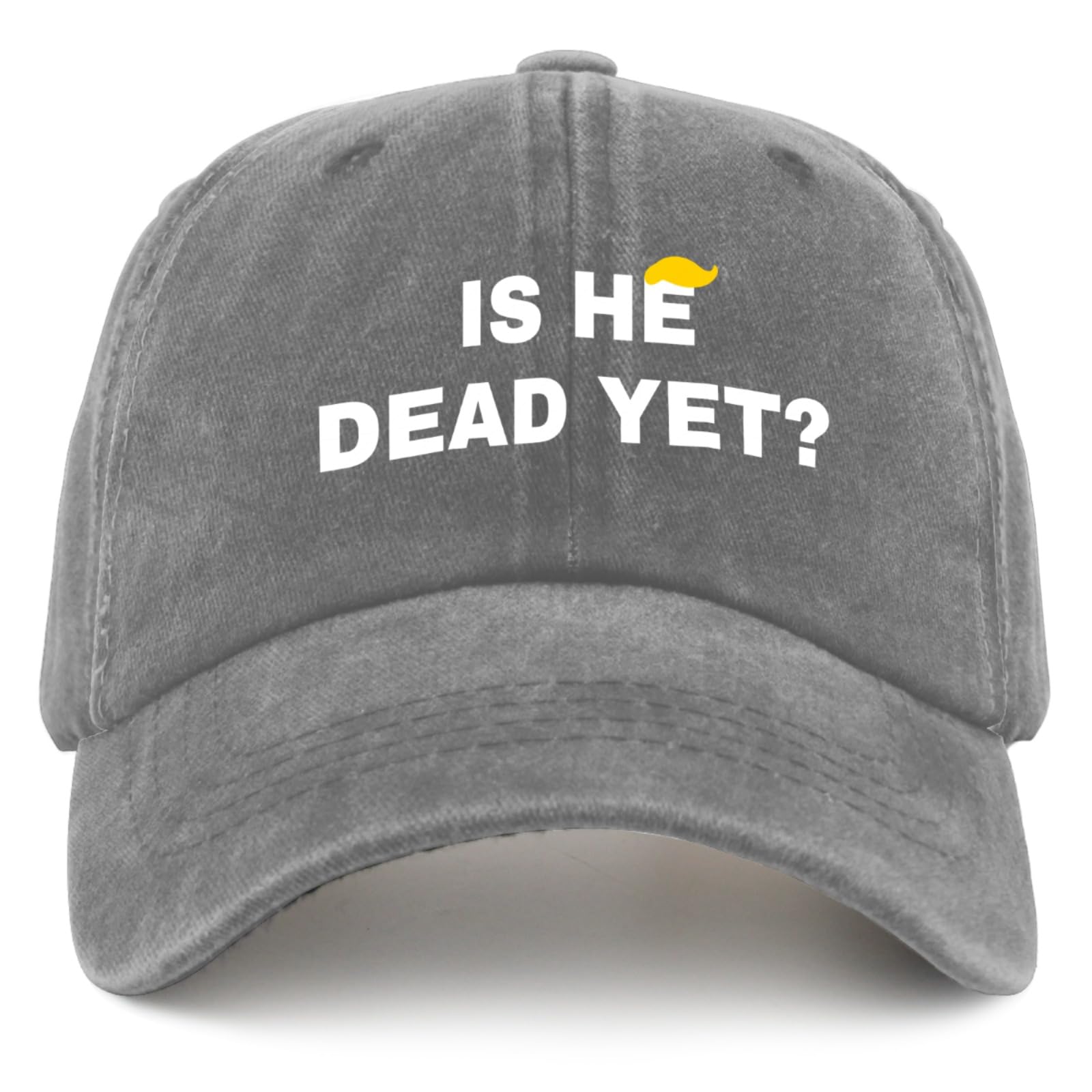 Liabiliies Is He Dead Yet Hat washed denim mesh back for breathable comfort.