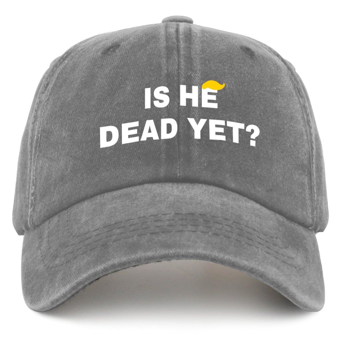 Liabiliies Is He Dead Yet Hat washed denim mesh back for breathable comfort.