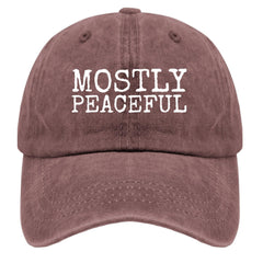 Liabiliies Mostly Peaceful Hat front view in wine red, summer ready