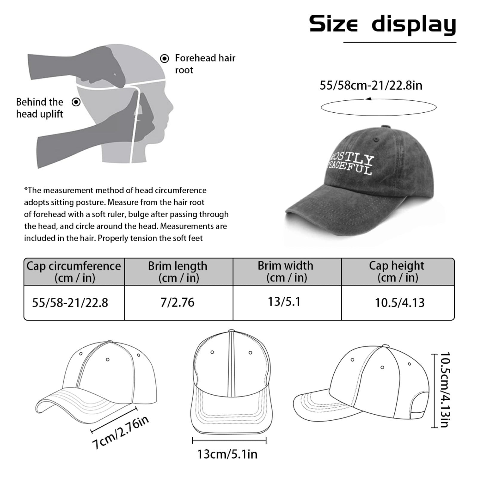 liabiliies Mostly Peaceful Hat worn by man demonstrates unisex comfort and casual style