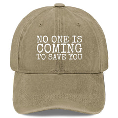 Liabiliies No One Is Coming to Save You hat front view with adjustable fit