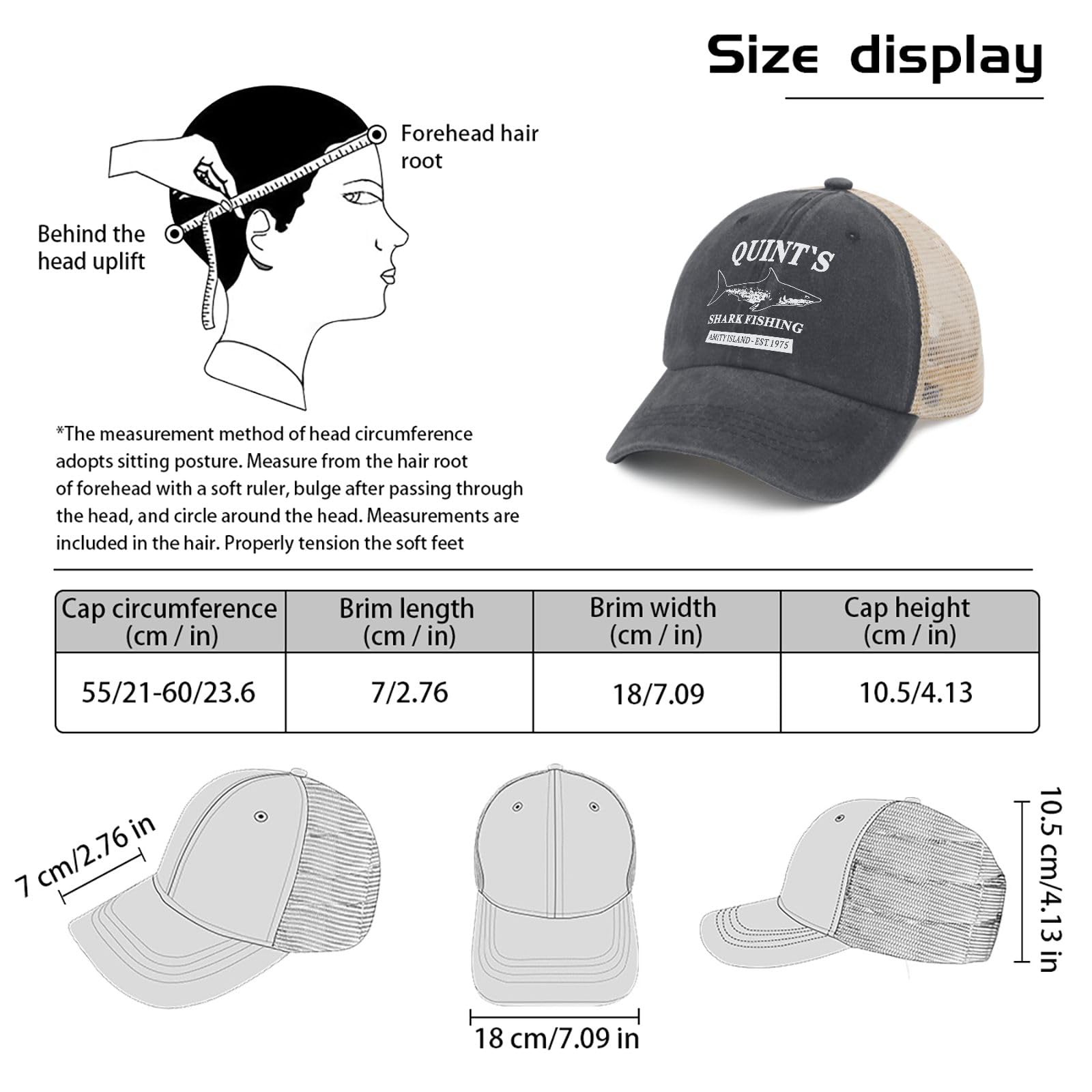 Liabiliies Quints Shark Fishing Amity Island hat embroidery detail and bold design.