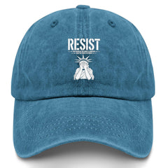 Liabiliies Resist The Power hat, front view in cyan blue, ideal for casual daily wear