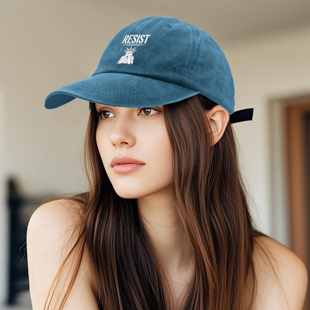 Liabiliies Resist The Power hat, metal buckle detail enabling easy size adjustment