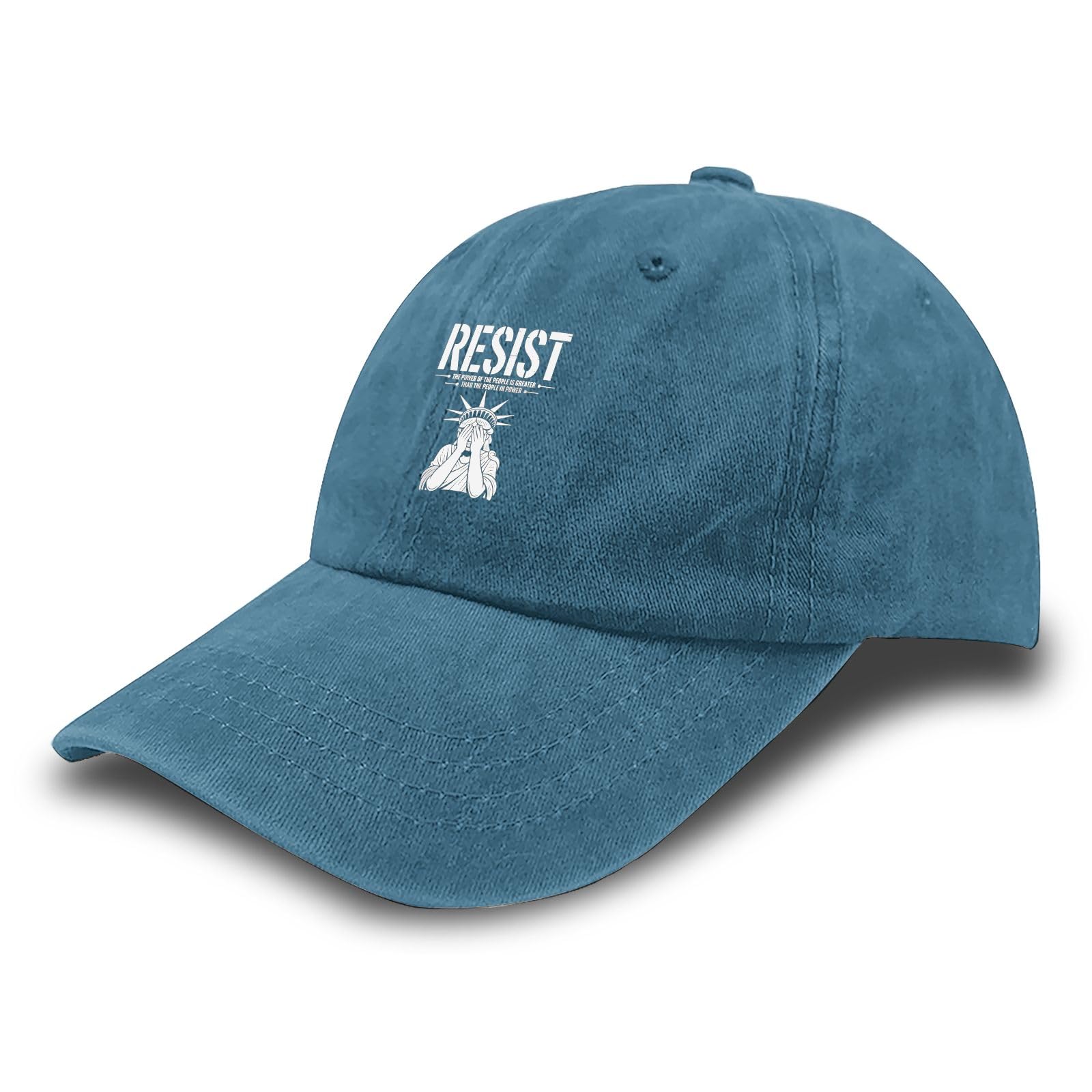 Liabiliies Resist The Power hat, side view in cyan blue, comfortable all-day fit