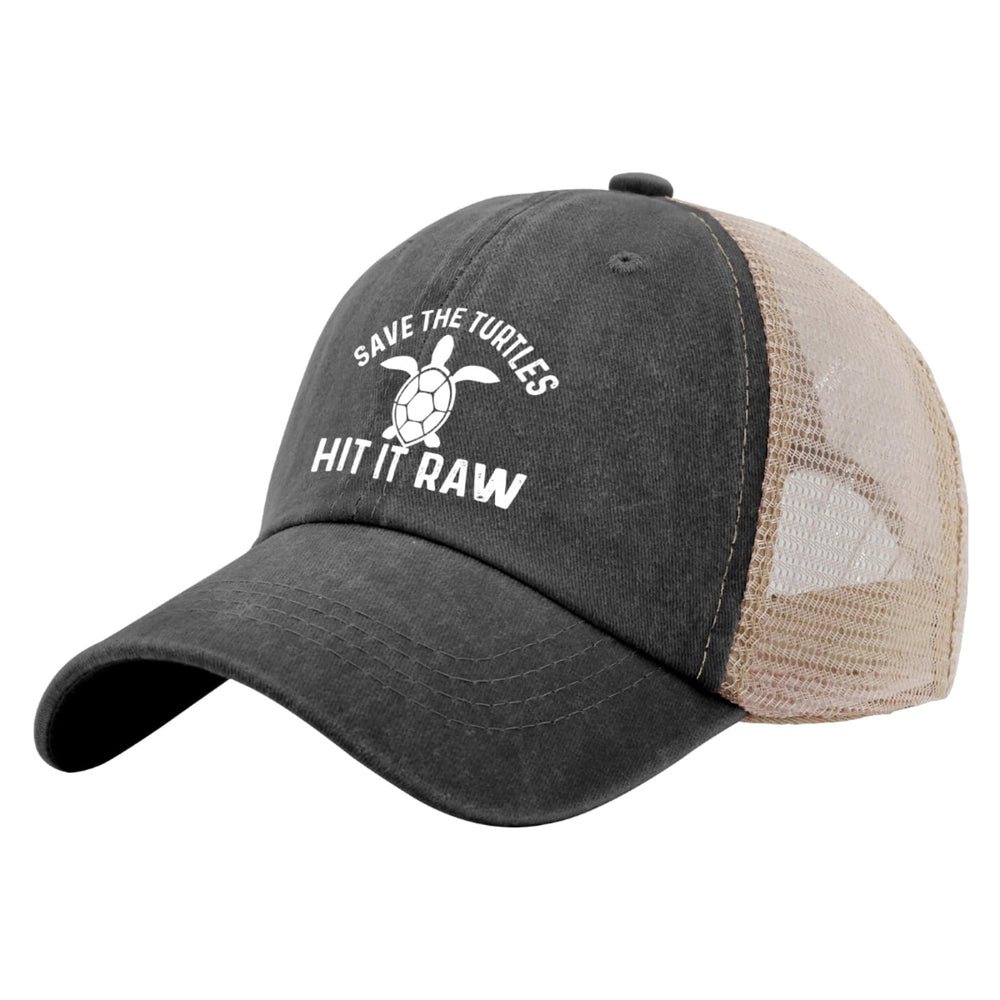 Liabiliies Save The Turtles trucker hat back view highlights adjustable strap for a secure fit.