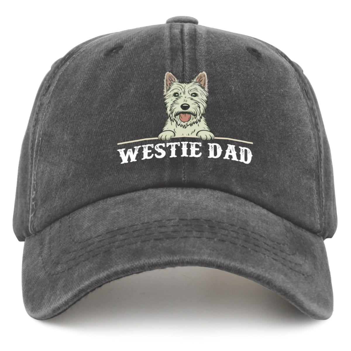 liabiliies Westie Dad Hat in washed denim for vintage, breathable summer style.
