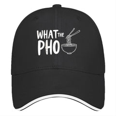 liabiliies What The Pho Hat front view highlights casual style and adjustable fit