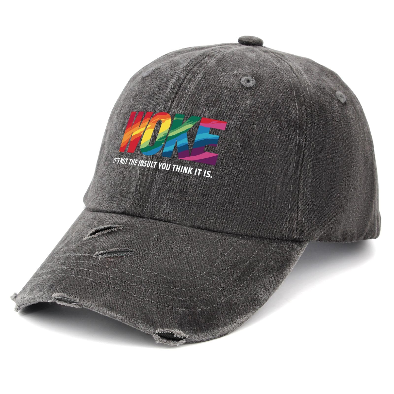 Liabiliies Woke Insult Cap close-up shows washed cotton texture and adjustable fit