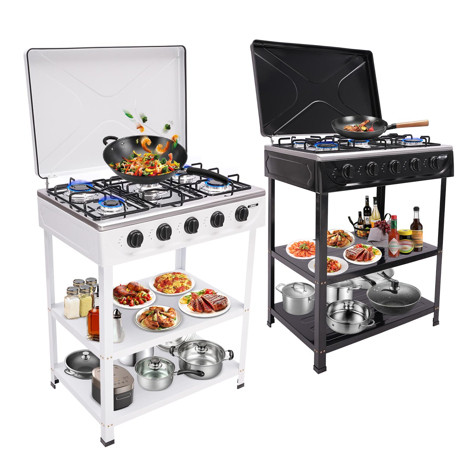 Liaodaza 5-burner natural gas stove front view for versatile outdoor cooking.