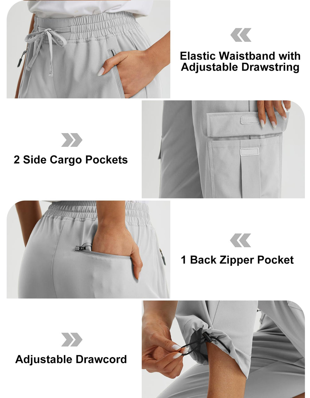 Libin cargo pants with hem drawcord for adjustable length and fit.