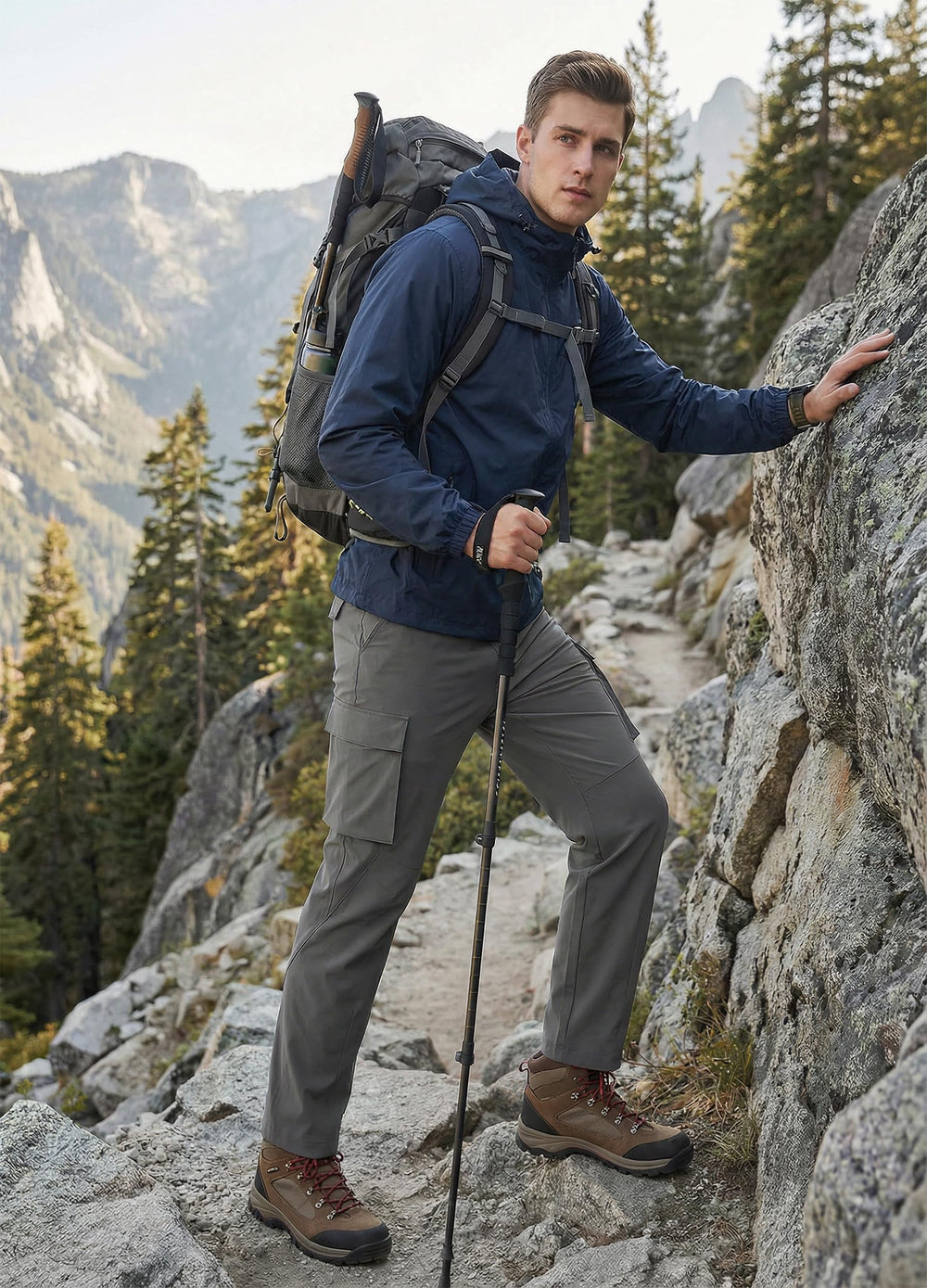 Libin hiking pants 3D knee tailoring facilitates unrestricted movement during climbs.
