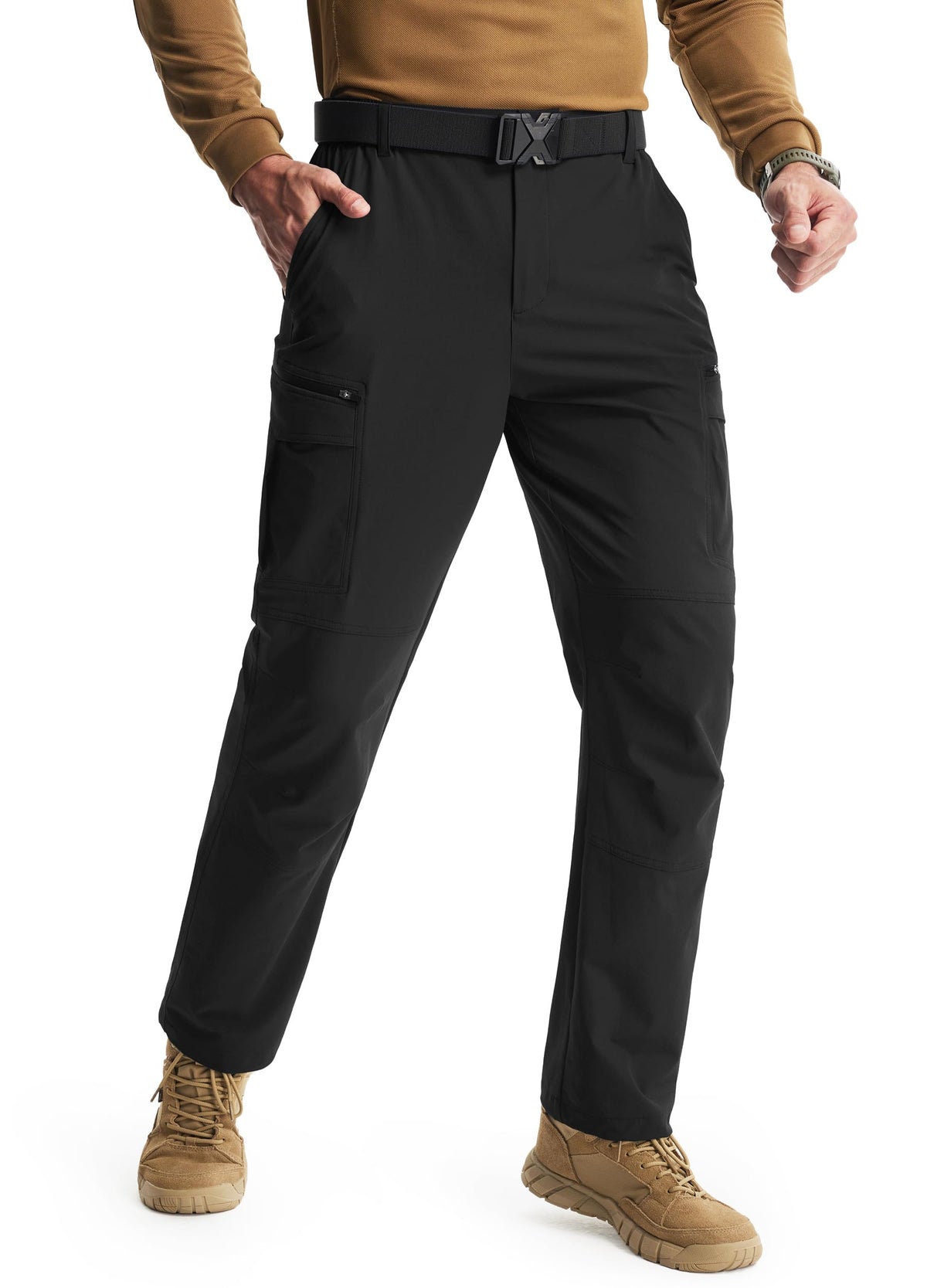 Libin men's hiking pants front view with 8 pockets for secure on-the-go storage.